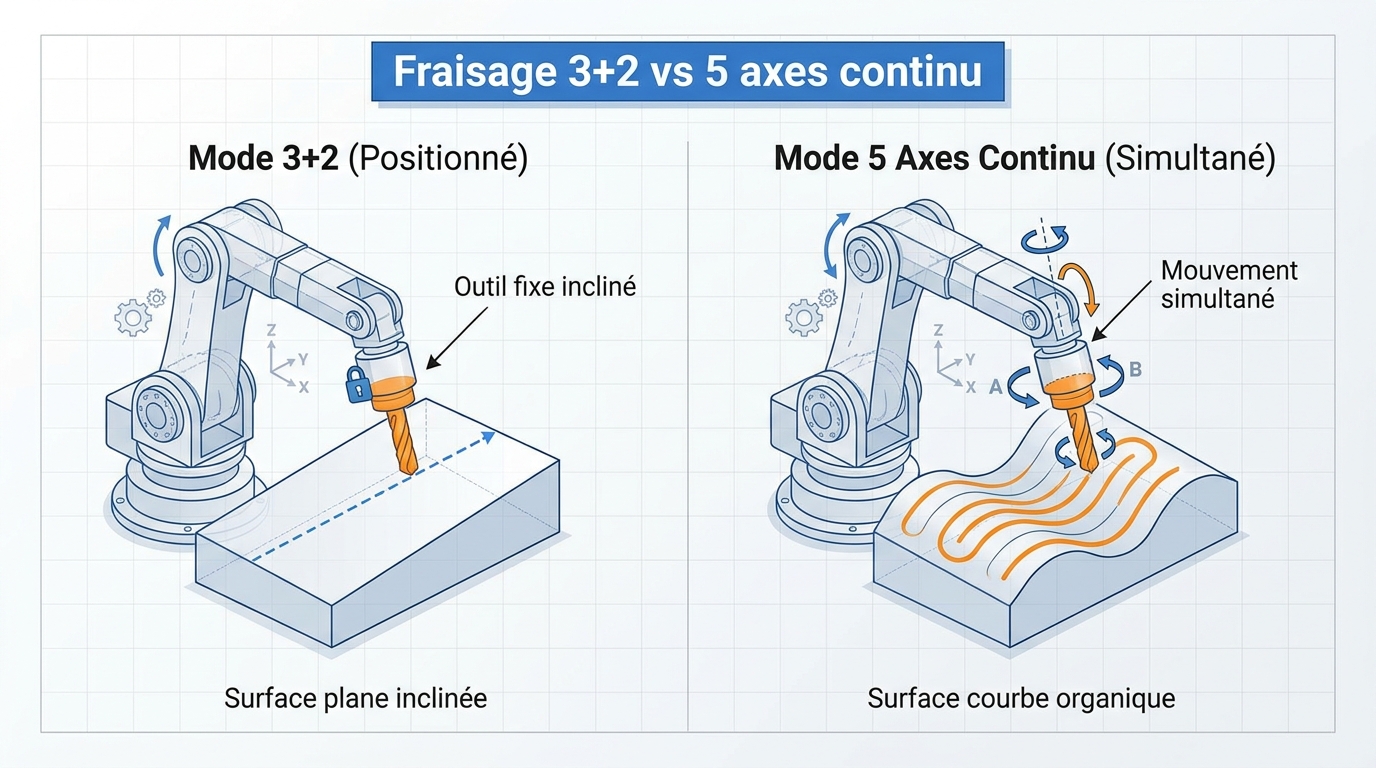 Fraisage 3+2 vs 5 axes continu