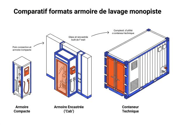 Comparatif formats armoire de lavage monopiste
