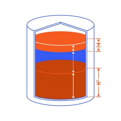 Vue en coupe zoomée d'un séparateur d'hydrocarbures montrant les niveaux d'alerte pour l'entretien : boues et huile.