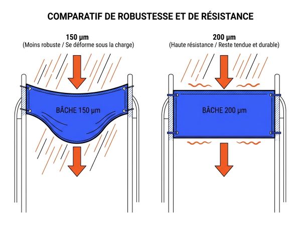Comparatif épaisseur bâche serre 150 et 200 microns