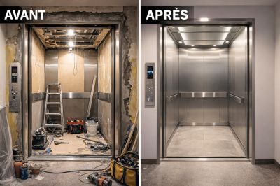 Ascenseur en rénovation complète avant et après tr