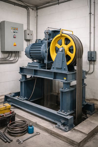 Groupe de traction d’ascenseur en salle des machin