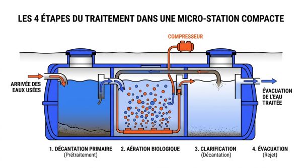 Coupe technique d'une micro-station d'épuration