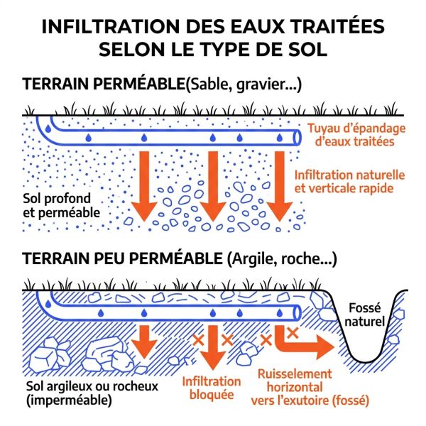 Infiltration d'eau selon type sol assainissement