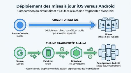 Déploiement des mises à jour iOS versus Android.