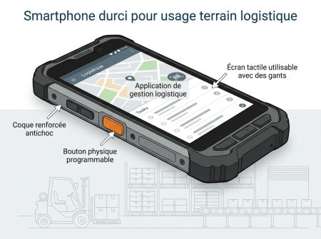 Smartphone durci pour usage terrain logistique