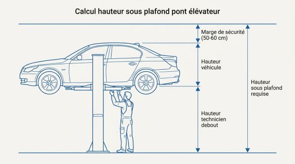 Calcul hauteur sous plafond pont élévateur