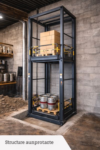monte charge à trappe avec structure autoportante