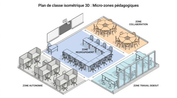 Plan zones pour mobilier scolaire flexible