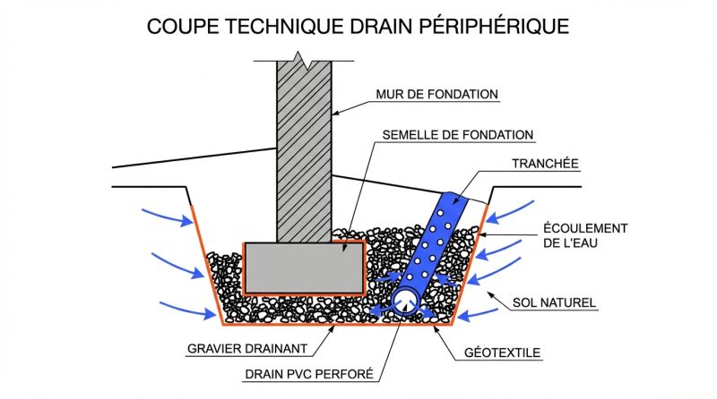 Coupe technique drain périphérique