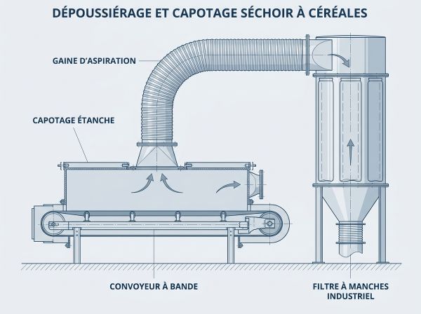 Dépoussiérage et capotage séchoir à céréales