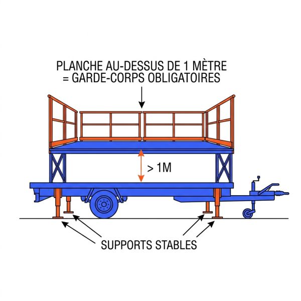 Garde-corps sécurité scène mobile sur remorque