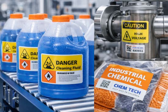 Étiquettes de sécurité industrielles en gros plan