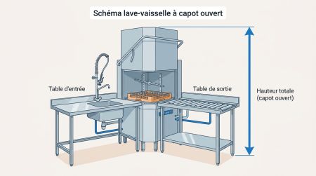 Schéma lave-vaisselle à capot ouvert