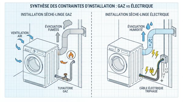 Installation sèche-linge gaz électrique