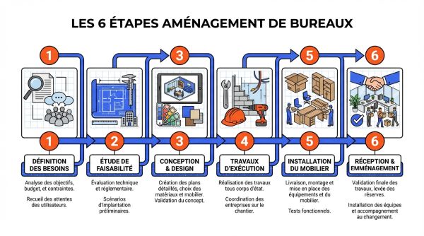 Les 6 étapes aménagement de bureaux