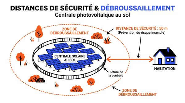 Distances sécurité centrale photovoltaïque sol