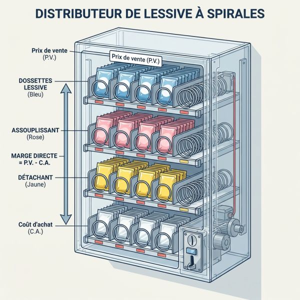 Distributeur de lessive à spirales