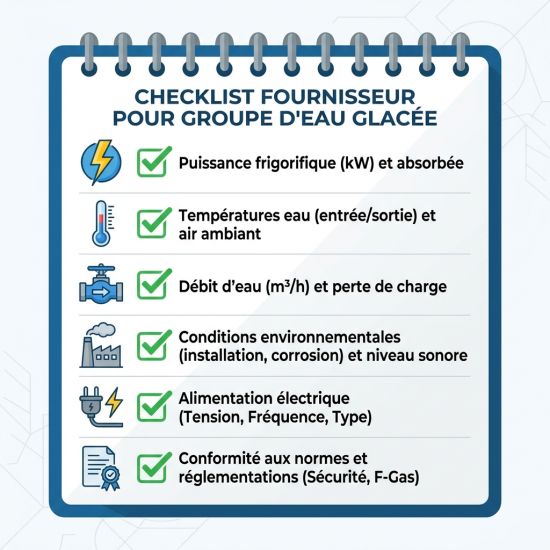 Checklist fournisseur pour groupe d'eau glacée