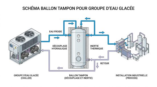 Schéma ballon tampon pour groupe d'eau glacée
