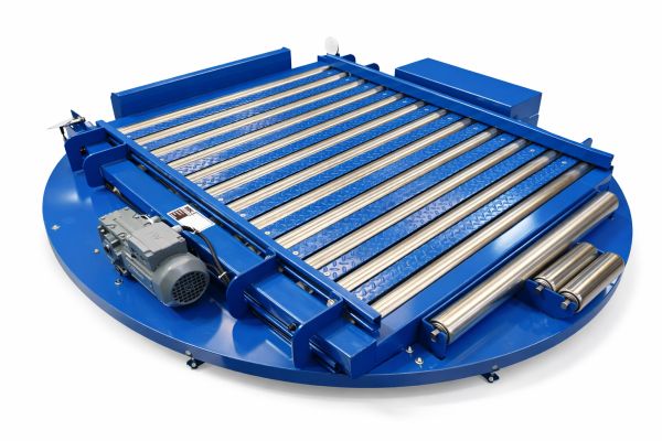 Table tournante à rouleaux motorisée bleue