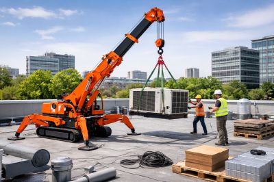 grue araignée pour travaux sur une toiture