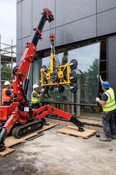 grue araignée sur chenilles pour poste de vitrage 