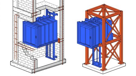 Monte-charge: maçonnerie ou autoportant