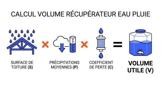 Calcul volume récupérateur eau pluie