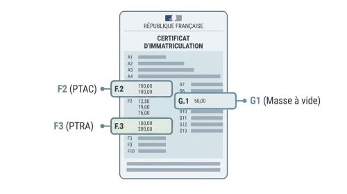 Repérer cases F2, F3 et G1 sur la carte grise