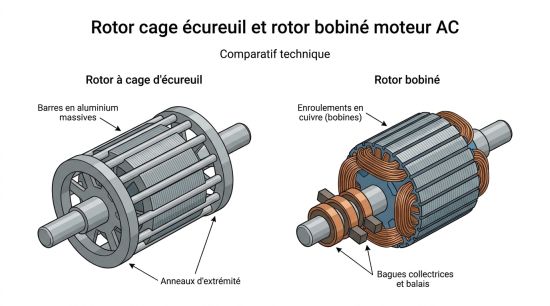 Rotor cage écureuil et rotor bobiné moteur AC
