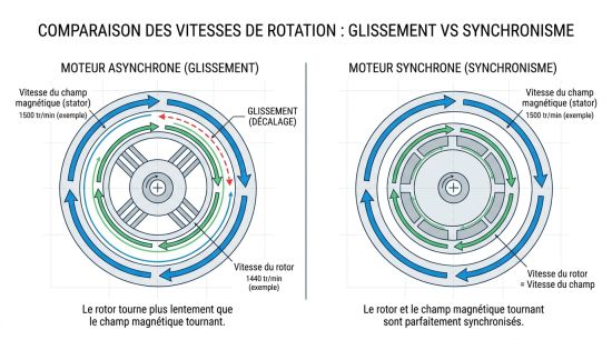 Vitesse moteur synchrone et asynchrone