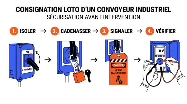 Consignation LOTO pour convoyeur industriel