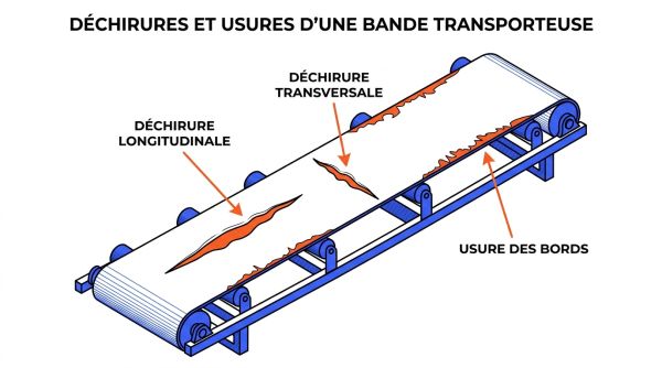 Déchirures courantes de bande transporteuse