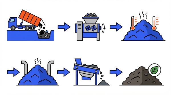 Schéma 6 étapes du compostage industriel