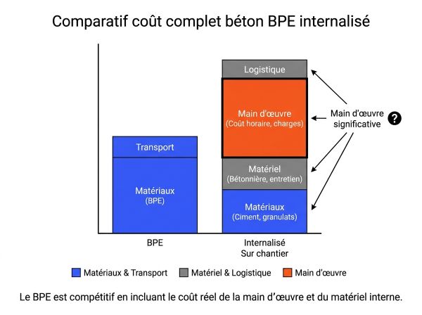Comparatif coût complet béton BPE internalisé