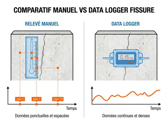 Comparatif manuel vs data logger fissure