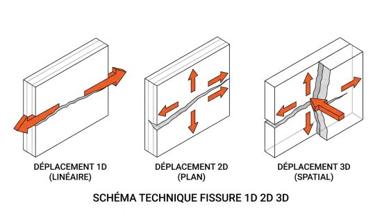 Schéma technique fissure 1D 2D 3D