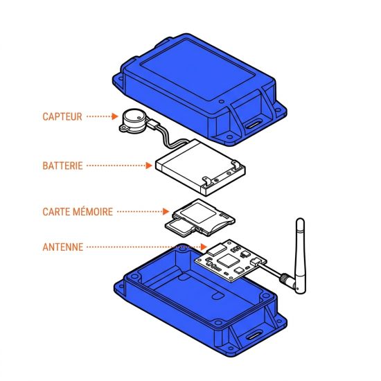 Vue éclatée composants data logger fissure