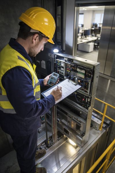 Technicien contrôlant un ascenseur