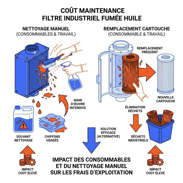 Coût maintenance filtre industriel fumée huile