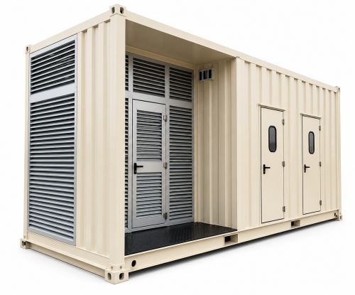 Conteneur modulaire beige sur fond blanc