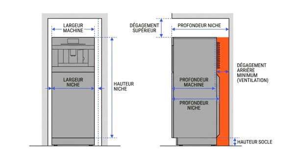 Encombrement et installation distributeur café