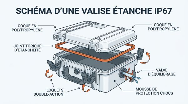 Schéma d'une valise étanche IP67