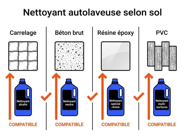 Nettoyant autolaveuse selon sol