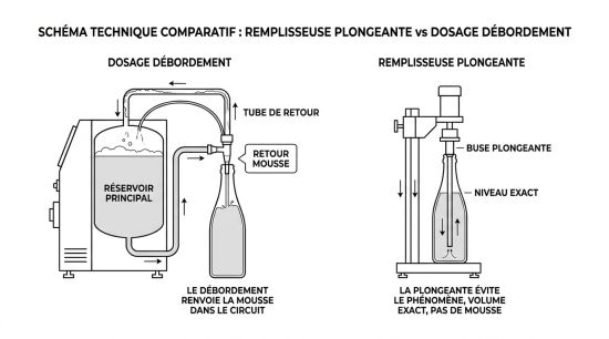 Remplisseuse plongeante vs dosage débordement