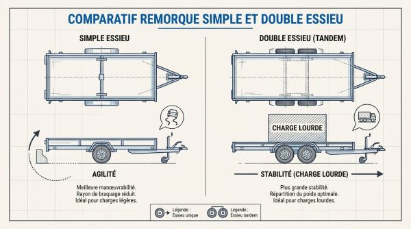 Comparatif remorque simple double essieu