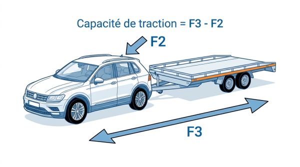 Schéma traction F3 F2 remorque plateau