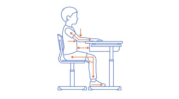 Schéma d'ergonomie et de posture pour chaise d'école maternelle