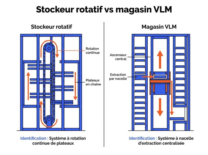 Stockeur rotatif vs magasin VLM